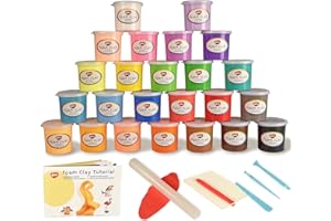 ‎BOHS BOHS Zestaw narzędzi do modelowania gliny piankowej (glina waga 1,2 kg), gąbczasta i sucha na powietrzu, materiały do projektów rzemieślniczych, upominki na imprezę, do robienia szlamu, 24 kolory z