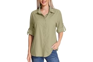 mosingle Chemise de safari pour femme - Protection solaire - Séchage rapide - Léger - Manches longues - Chemisier de voyage pour femme - Randonnée et camping