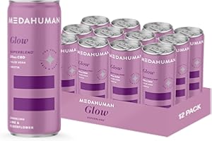 MEDAHUMAN CBD Drink (20mg), Glow, Elderflower & Lime, with Aloe Vera, Vitamin C & Biotin, Low Calorie, Low Sugar, Vegan, Adaptogens & CBD Infused Fizzy Drink (Pack of 12 x 250ml)
