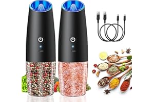 Black Electric Salt and Pepper Grinder Set,Haomacro USB Rechargeable Pepper Mill Salt Grinder,Electric Pepper Grinder with Adjustable Coarseness,Refillable Salt and Pepper Shakers with LED Light
