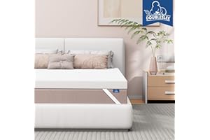 Doubleslee 3 Inch Memory Foam Mattress Topper Double Bed, Gel-Infused Cooling Orthopedic Mattress Topper for Back Pain Relief, Dual-Layer Think with Washable Cover 135x190x7cm