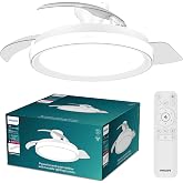 Philips Bliss LED ceiling light + Ceiling Fan with Retractable Blades White | 3 Shades of White Light, Remote Control, Intens