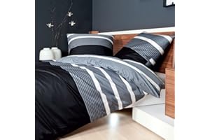 ‎JANINE Janine Satin-Bettwäsche J.D. Silber-schwarz 135 x 200 cm + 80 x 80 cm