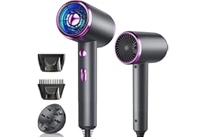 CUGEFRE Sèche Cheveux, 3 Vitesses Air Chaud/Froid Sèche Cheveux à Ions Négatifs- 60 000 tr/min Chauffage Rapide - Température Constante - Fonctionnement Silencieux - Avec Diffuseur de Chaleur et Buse