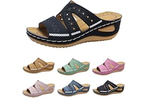 GUANGHUANSISHE Sandales Femmes été Confortable Mules en Cuir pour Femme Sandales Mode Bout Ouvert Compensées Plateforme Pantoufles Premium Orthopédiques Sandales Vintage Chaussons de Plage d'été Taille