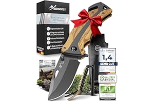 ‎BERGKVIST BERGKVIST® K29 Klappmesser Olivenholz (Einhandmesser) - 3-in-1 Outdoor Messer mit Titanium-Veredelung - ausgezeichnet mit dem Bronze A' Design Award - inkl. Feuerstahl & Tasche