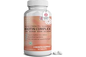 G R O U N D E D COFFEE SCRUB Hair Growth Biotin Complex 10,000mcg with Marine Collagen, Selenium, Keratin & Zinc | x60 Tablets | Hair Growth, Thickness, Strength & Volume | Men & Women Hair Support Supplement