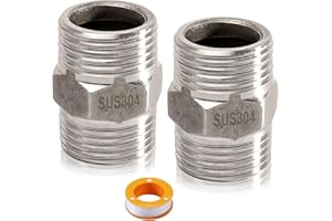 TOOLKNIGHT 1 Zoll Edelstahl Doppelnippel, 2 Stück 304 Edelstahl Sechskant Nippel mit Außengewinde, G1" Verlängerung Adapter, Doppel Gewindefitting, für Trinkwassersysteme, DIY, Rohrverbindungsumbau