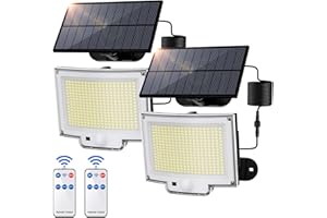 SIGRILL 318 LED Lampe Solaire Extérieur Détecteur de Mouvement, 3000LM Lumiere Solaire Exterieur, 3 Modes Projecteur Solaire Exterieur, IP65 LED Spot Solaire (2 Pièces - 318LED Lumière Froide)