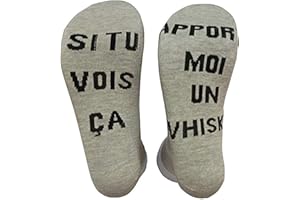 Chilits Si Tu Vois ça,Apporte Moi Une Bière Chaussette Courtes en Coton, Hiver Chaude Chaussette Antidérapante Socquette Drôle Funny Sock écrivent en Français Thick Sock pour Homme Femme Cadeau Noël