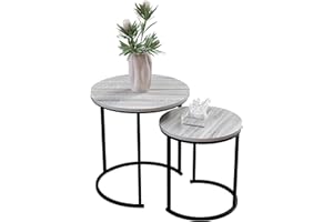 Vida Designs Brooklyn Nest of 2 Round Tables Living Room Stacking side End Tables Metal Frame (Grey)
