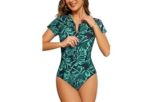 SHEKINI Maillot de Bain Une pièce pour Femme à Manches Courtes Rash Guard Protection Fermeture éclair Surf