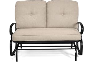 SFAREST Patio 2-Seater Glider Bench, Outdoor Swing Gliding Chair with Soft Cushions and High Backrest, Metal Rocking Seating for Garden Porch Balcony Yard(Beige,120 x 68 x 85 cm)