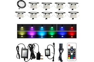 CISLAN RGB Led Decking Lights with Light Sensor Waterproof IP67 Ø45MM 12V - Led Plinth Light Kits for Terrace Patio Path Wall Garden Decoration, 10 Packs