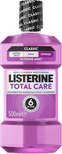 Listerine Total Care Intense Taste Classic Antibacterial Mouthwash (500ml), Fresh Mint Blast Flavour with 6-in-1 Benefits