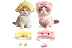 FOSDICK 2 Pcs Bonnet pour Chat Mignon Chapeau pour Chats Peluche Bonnet Deguisement pour Chat Jaune Poussin Rose Cochonnet Design Costume pour Petit Animaux de Compagnie Vêtement pour Chiens