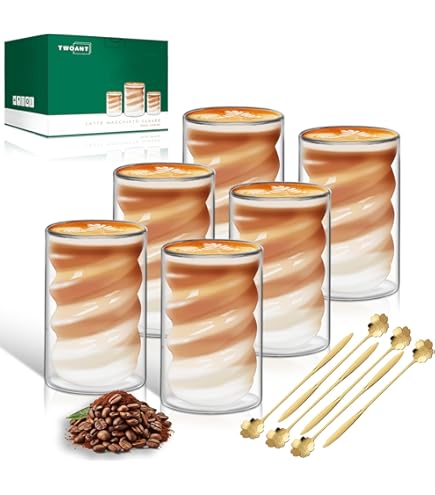 maxxo Dubbelwandige koffiebekers Laté Macchiato 4 x 380 ml thermische koffieglazen met zweefeffect resistente koffieglazen