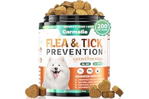 Carmelie Flea and Tick Chews for Dogs - 200 Soft Chewables Natural Dog Flea and Tick Support - Oral Flea Supplement for All Breeds & Size Dogs, Puppy Flea Support - Duck Flavor