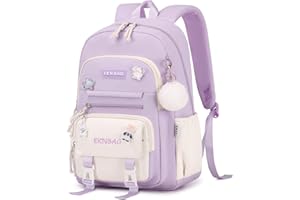 Tanou School Backpacks for Girls, 20 Liters Kawaii Girls School Bag with Pendant, Lightweight Nylon Childrens Backpack for Primary Junior School, Purple