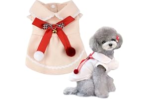 Zunea Vestiti di Natale per Cani di Piccola Taglia Ragazza Invernale Cucciolo di Natale Vestito da Principessa con Fiocco Carino Nodo e Campana Morbido Caldo Abiti Chihuahua Abbigliamento Beige M