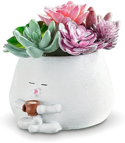 Vaso Per Pi Grasse In Ceramica Bianca – Forma Di Delfino – Con Foro Di Drenaggio E Vassoio In Bambù – 11,4x8,9x8,9 Cm - 3
