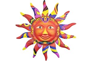 TAIYOU Decoración Mural Sol Colores Decoración Pared Metal Decoración Tridimensional Pared Hogar Escultura Pared Sol Decoración Pared Hierro Jardín Adecuado Para Sala Estar Jardín 32.5cm Naranja