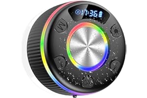 DOTN Bluetooth Shower Speaker, 2025 Portable wireless speakers with Led Light, IP7 Waterproof with Suction Cup, 8H Playtime, 360° Stereo Bass, Time Display, Bulit-in Mic, Mini Speaker for Bathroom, Travel