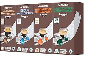 by Amazon Capsules de Café en Plastique Nespresso, Variety Pack Torréfaction Corsée, 50% Arabica, 50% Robusta, 80 Unités (4 Paquets de 20), – Certifiées Rainforest Alliance