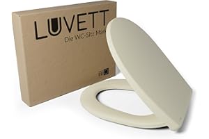 LUVETT® WC-Sitz mit Absenkautomatik C100 oval universell, Toilettendeckel mit 3 Edelstahl Montagelösungen, Klodeckel abnehmbar, Farbe:Jasmin Creme