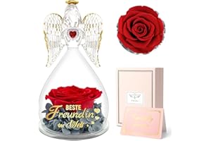 Sunia Geschenk für Freundin, Beste Freundin Geschenke, Engel Figur mit Spruch Beste Freundin der Welt, Ewige Rose in Engel Glaskuppel, Ewige Blume Geschenk, Geschenkideen für Freundin zum Geburtstag