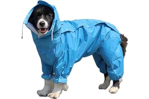 DHGTEP Dog Raincoat with Removable Hoodie, Adjustable Dog Coats Waterproof with Legs Rain Jacket with Hood Collar Hole Outdoor Jumpsuit (Color : Blue, Size : 18)