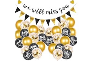 VAVICRAP Abschied Deko We Will Miss You Deko Banner Dreieck Flagge Banner Good luck Luftballons Abschieds Party Deko Abschied Ruhestand Abschied Kollegin Abschiedsfeier Deko-Schwarzgold