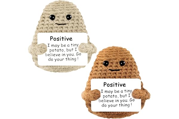 Aolso Rolig positiv dockpotatis, 2 st stickad potatisdocka med positivt kort, lyckogåvor, roliga presenter, positiv docka potatisficka kram stickad ullpotatis för födelsedagspresent festdekoration (L)