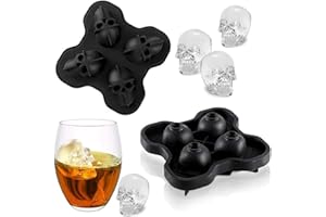 JIUZCARE Stampi Ghiaccio Cubetto Di Ghiaccio 3D Teschio Stampo In Silicone Quattro In Uno Ghiacciaia Dal Design Creativo Fai-Da-Te Può Essere Utilizzato Per Preparare Cocktail, Whisky, Birra, 2 Pezzi Nero