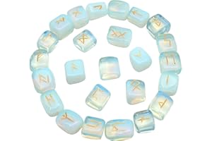 JAGPAROVA Rune Stones Set - Opalite Crystal Stone - 25pcs Rune Set - Wicca Rune Stones - Runes For Beginners - Viking Ruin Stones - Elder Futhark Rune Stones - Witchcraft Gifts
