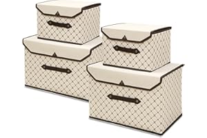 LEcylankEr Boite de Rangement avec Couvercle Paniers et Boîtes de Rangement Pliables Lot de 4 pour Vêtements, Jouets, Livres, Cosmétiques (Plaid)