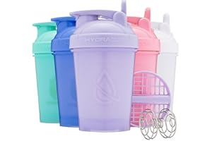 Hydra Cup ProFlow kleine Shaker-Flaschen für Protein-Shakes, Shaker-Becher mit Kugel, Schneebesen, Shaker-Flasche mit Griff, für unterwegs, BPA-frei, leuchtende Farben, 5 Stück
