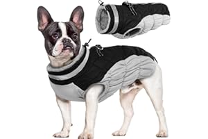 Hjumarayan Płaszcz dla małych, średnich i dużych psów, kurtka dla psa, ciepła kamizelka dla psa, płaszcz zimowy, wodoodporny płaszcz z podszewką, płaszcz dla buldoga francuskiego (czarny, rozm. M)