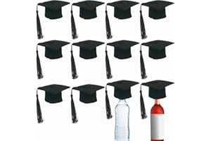 OHYER Pack of 12 Student Hat Graduation Cap Mini Wine Bottle Doctor Hat Decoration Small Hat Decoration Set Black Can Be Used for Graduation Theme Wine Bottle Decoration Home Decoration