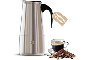 galvxn. Cafetera Italiana inducción - Cafetera Italiana acero inoxidable - cafetera italiana - 6 tazas(300 ml) - Compatible con gas, vitrocerámica e inducción.