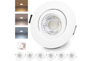 ‎CLOKSH LED Einbaustrahler 230V Dimmbar Weiß LED Spots 6W IP44 Bad Einbauleuchten Schwenkbar Deckenspots,Warmweiß Neutralweiß Kaltweiß deckenleuchte für Badezimmer Küche Wohnzimmer,6er Set