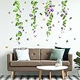 Amimagen Morning Glory Hanging Vines Flowers Wall Stickers - Green Plants Leaves Floral Wall Decals - Bedroom Living Room Sofa TV Background Home Wall Decor