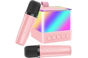 MICQUTR Maszyna do karaoke z 2 bezprzewodowymi mikrofonami, przenośna, Bluetooth, karaoke, zabawka elektroniczna z efektami świetlnymi LED, prezent dla dzieci w wieku 3-18 lat, dla chłopców, dziewcząt