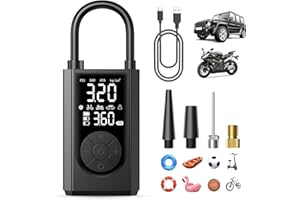 ASWEE Compressore Aria Portatile, Mini Compressore a Batteria con Manometro, 150PSI 12V DC Gonfiatore Elettrico con Luce LED, Accessori Auto per Gli Uomini, Adatto per Auto Moto Bici Palla