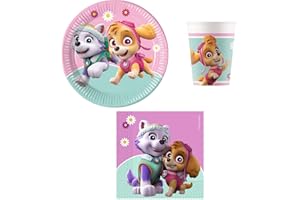 Procos - Paw Patrol Geburtstag Deko, 52-Teilig, Pappteller, Becher und Servietten für Kindergeburtstag, Partygeschirr