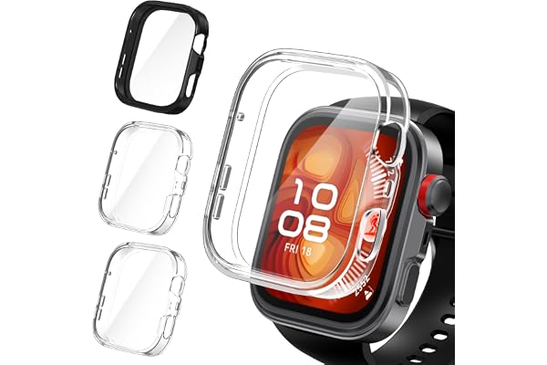 ivoler 3 stycken fodral med skyddsfilm för Huawei Watch Fit 4 Pro, komplett skydd stötsäkert reptåligt skyddsfodral ultratunt mjukt TPU skärmskydd fodral, 2 klart 1