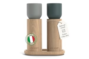 LARS NYSØM Set Macina Sale e Pepe in Legno Manuale con Vassoio - Macina Spezie con Macina in Ceramica Regolabile - Eleganti Macina Pepe e Sale in Legno di Faggio per Cucina o Tavola (Blue/Gray)