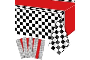 PIXHOTUL 4 tovaglie per auto da corsa, per compleanno, feste, colore nero, a quadretti, in plastica, per bambini, ragazzi, compleanni, auto da corsa, a tema, feste, 130 x 220 cm