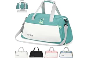 Damcyer Bolsa De Deporte, Bolsa Deporte Mujer para Mujer Grande con Compartimento Zapatos y Compartimento Mojado, Bolsa De Viaje Mochila Gimnasio, Blanco+Verde