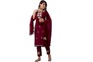 JG JAI GOVINDAM JG Damen Ethnic Wear Collection Rayon Straight Embridered Kurti & Pant Set mit Dupatta